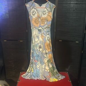 Blue floral maxi dress v neck